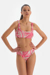 Fuchsia Grey High Waist Bikini Bottom