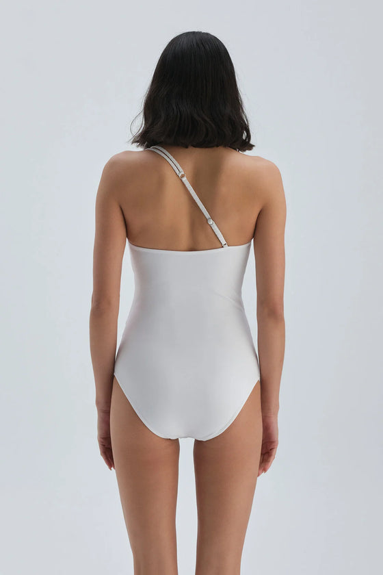 One Shoulder White Swimsuit