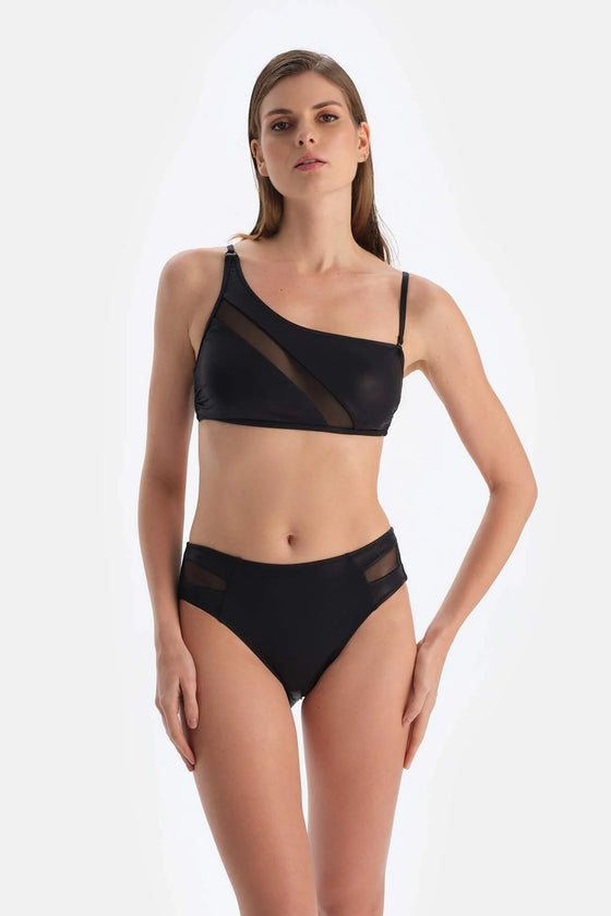 Black One Shoulder Bikini Set