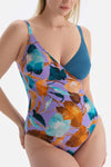 Lilac Petrol Green Corset Wrap-Up Swimsuit Plus Size